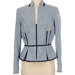 Etcetera Women's Blue and White Checked Jacket Size 6